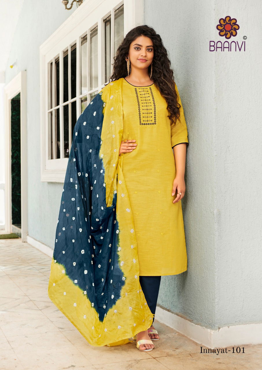 Baanvi Innayat Limca  Ethnic Wear  Heavy Cotton With Embroidery Kurti With Bottom Collection 